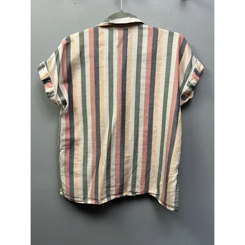 Madewell‎ Lonnie Flannel Bedtime Pajama Top Stripe Womens size Medium